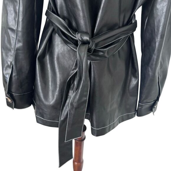Lulu's Abeline Vegan Leather Belted Jacket Black Women's Size Medium M - Picture 7 of 12